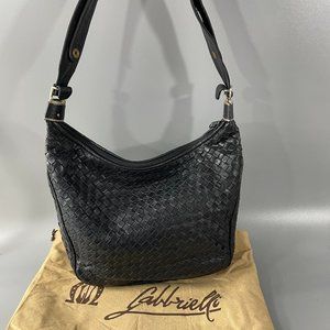 Gabbrielli Made IIn Italy Woven Leather Hobo Bag, black